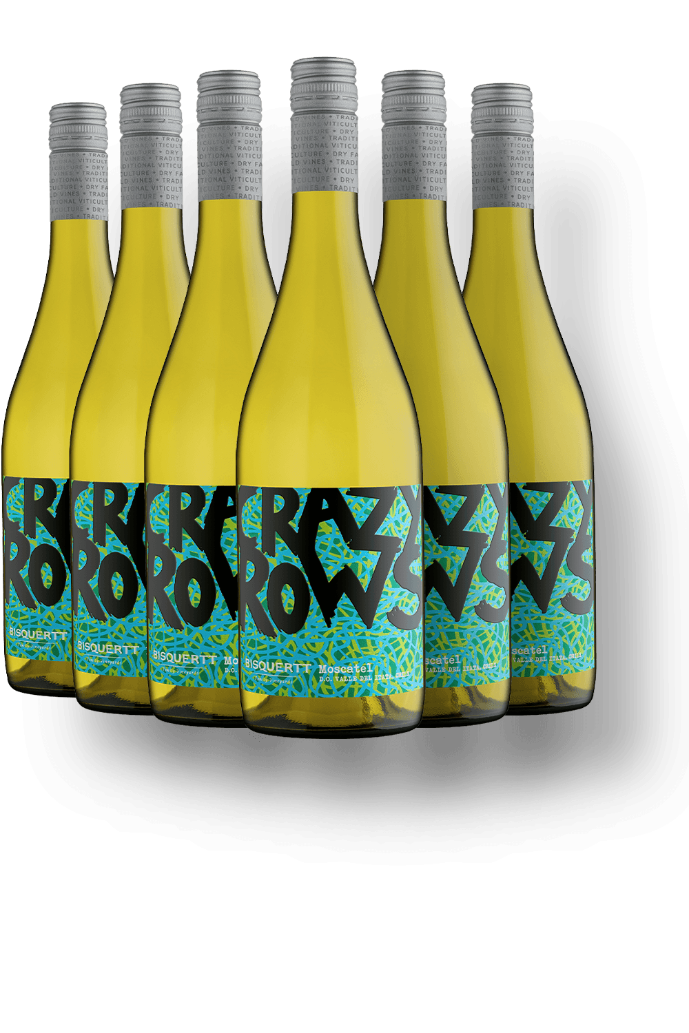 Vinho Bisquertt Family Vineyards Branco Suave Chile Crazy Rows Moscato 2023 750ml - 6 Unidades