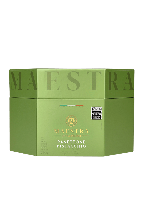 Panettone Creme Pistache/Chocolate 750g Maestra Per La Pastina Panettone Creme de Pistache com Gotas de Chocolate 750g La Pastina
